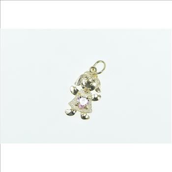 10K Birthstone Baby Girl August Pink CZ Yellow Gold Charm/Pendant