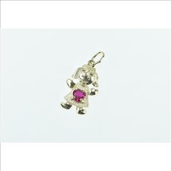 10K Birthstone Baby Girl July Sim. Ruby Daughter Yellow Gold Charm/Pendant