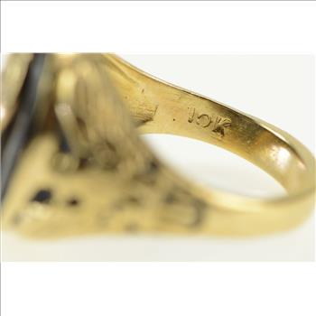 10K Black Onyx Trojan Soldier Overlay Statement Yellow Gold Ring, Size 5.75