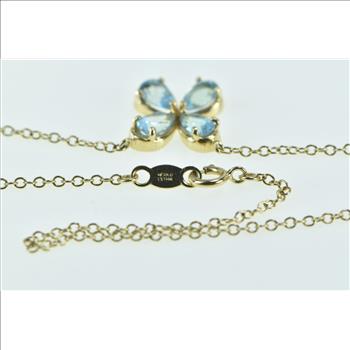 10K Blue Topaz Flower Cluster Cable Chain Yellow Gold Bracelet 10