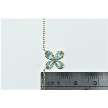 10K Blue Topaz Flower Cluster Cable Chain Yellow Gold Bracelet 10