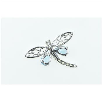 10K Blue Topaz Peridot Dragonfly Change Symbol White Gold Pendant