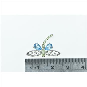 10K Blue Topaz Peridot Dragonfly Change Symbol White Gold Pendant