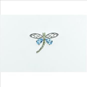 10K Blue Topaz Peridot Dragonfly Change Symbol White Gold Pendant