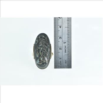 10K Bronze Quail Cattail Scene Domed Statement Yellow Gold Ring, Size 7.75