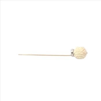10K Carved Alabaster Rose Flower Diamond Yellow Gold Stick Pin