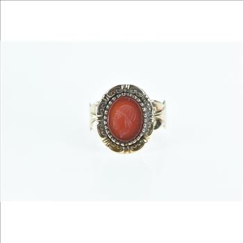 10K Carved Carnelian Intaglio Victorian Yellow Gold Ring, Size 7