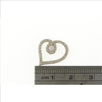 10K Classic Diamond Inset Loop Heart Love White Gold Pendant