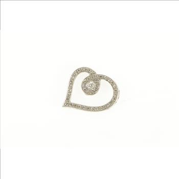 10K Classic Diamond Inset Loop Heart Love White Gold Pendant