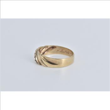 10K Classic Diamond Striped Wedding Band Yellow Gold Ring, Size 10.75