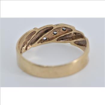 10K Classic Diamond Striped Wedding Band Yellow Gold Ring, Size 10.75