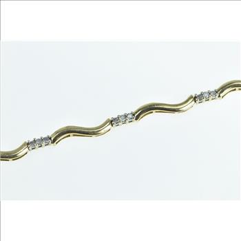 10K Classic Diamond Wavy Bar Link Tennis Yellow Gold Bracelet 6