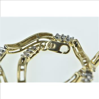 10K Classic Diamond Wavy Bar Link Tennis Yellow Gold Bracelet 6