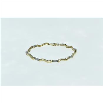 10K Classic Diamond Wavy Bar Link Tennis Yellow Gold Bracelet 6