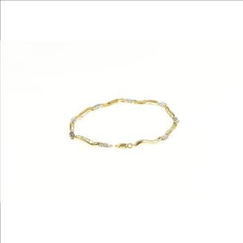 10K Classic Diamond Wavy Bar Link Tennis Yellow Gold Bracelet 7