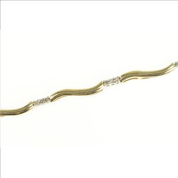 10K Classic Diamond Wavy Bar Link Tennis Yellow Gold Bracelet 7