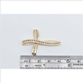 10K Classic Diamond Wavy Vintage Cross Christian Yellow Gold Pendant