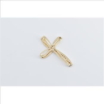 10K Classic Diamond Wavy Vintage Cross Christian Yellow Gold Pendant