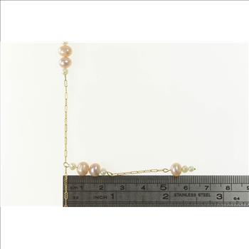 10K Classic Pearl Chain Link Drop Dangle Yellow Gold Necklace 16