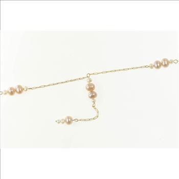 10K Classic Pearl Chain Link Drop Dangle Yellow Gold Necklace 16
