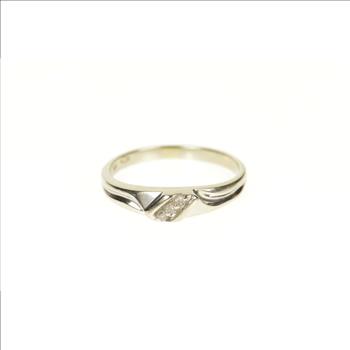 10K Classic Simple Diamond Inset Wedding Band White Gold Ring, Size 5
