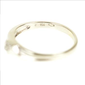 10K Classic Simple Diamond Inset Wedding Band White Gold Ring, Size 5