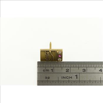 10K Coca Cola Ruby Diamond Square Service Lapel Yellow Gold Pin/Brooch