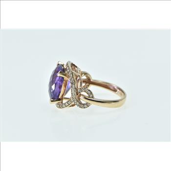 10K Cushion Amethyst Diamond Halo Twist Statement Rose Gold Ring, Size 7.25