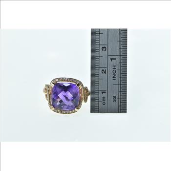 10K Cushion Amethyst Diamond Halo Twist Statement Rose Gold Ring, Size 7.25
