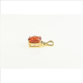 10K Cushion Syn. Spessartine Diamond Yellow Gold Pendant