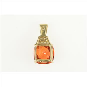 10K Cushion Syn. Spessartine Diamond Yellow Gold Pendant