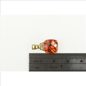 10K Cushion Syn. Spessartine Diamond Yellow Gold Pendant