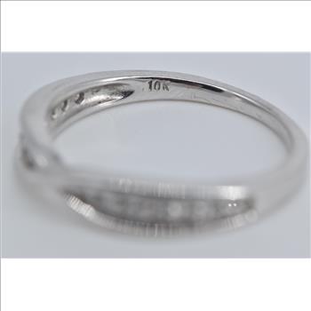 10K Diamond Criss Cross Twist Band Stackable White Gold Ring, Size 7