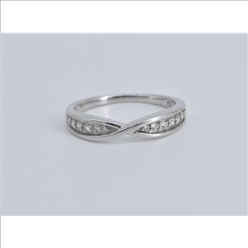 10K Diamond Criss Cross Twist Band Stackable White Gold Ring, Size 7