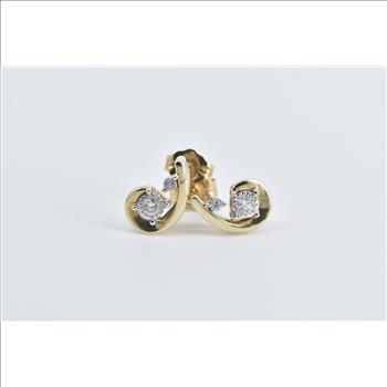 10K Diamond Curved Loop Swirl Fashion Stud Yellow Gold Earrings