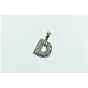 10K Diamond Encrusted D Letter Monogram Initial Yellow Gold Pendant