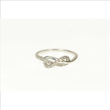 10K Diamond Encrusted Infinity Symbol Promise White Gold Ring, Size 8.5