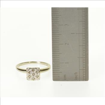 10K Diamond Encrusted Square Cluster Engagement White Gold Ring, Size 5.75