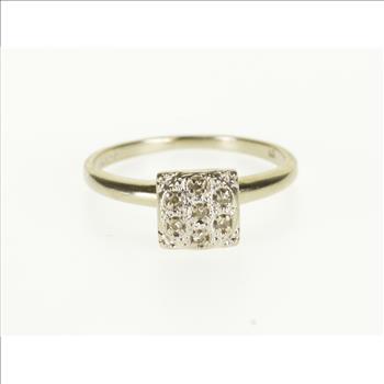 10K Diamond Encrusted Square Cluster Engagement White Gold Ring, Size 5.75