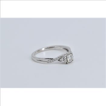 10K Diamond Halo Twist Band Promise Engagement White Gold Ring, Size 6.5