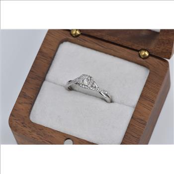 10K Diamond Halo Twist Band Promise Engagement White Gold Ring, Size 6.5