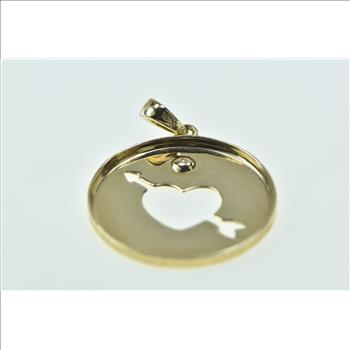 10K Diamond Heart Arrow Cut Out Circle Vintage Yellow Gold Pendant