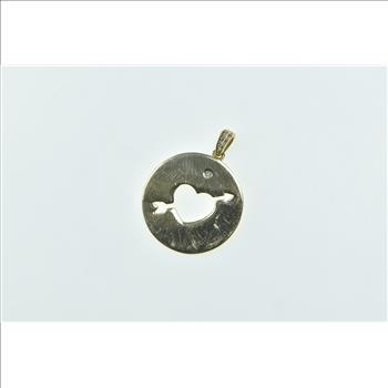 10K Diamond Heart Arrow Cut Out Circle Vintage Yellow Gold Pendant