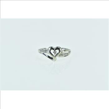10K Diamond Heart Love Symbol Promise White Gold Ring, Size 7