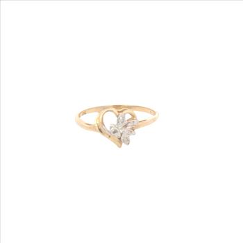 10K Diamond Heart Petal Cluster Love Symbol Yellow Gold Ring, Size 7.25
