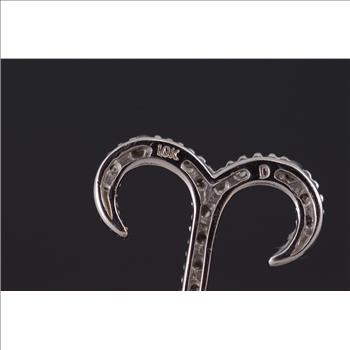 10K Diamond Inset Astrology Zodiac Aries Symbol White Gold Pendant
