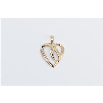 10K Diamond Inset Heart Love Symbol Vintage Yellow Gold Pendant