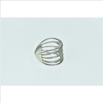 10K Diamond Inset Layered Wavy Statement White Gold Ring, Size 8.25