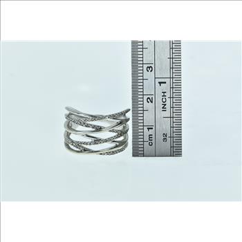 10K Diamond Inset Layered Wavy Statement White Gold Ring, Size 8.25