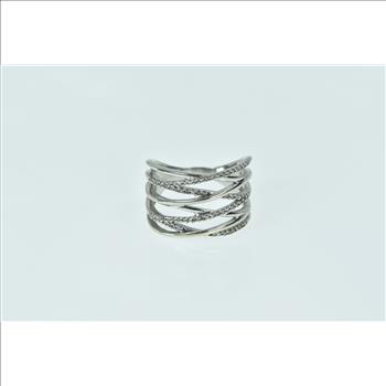 10K Diamond Inset Layered Wavy Statement White Gold Ring, Size 8.25